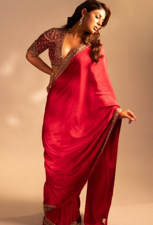 Beautiful Red Color Silk Fabric Designer Saree