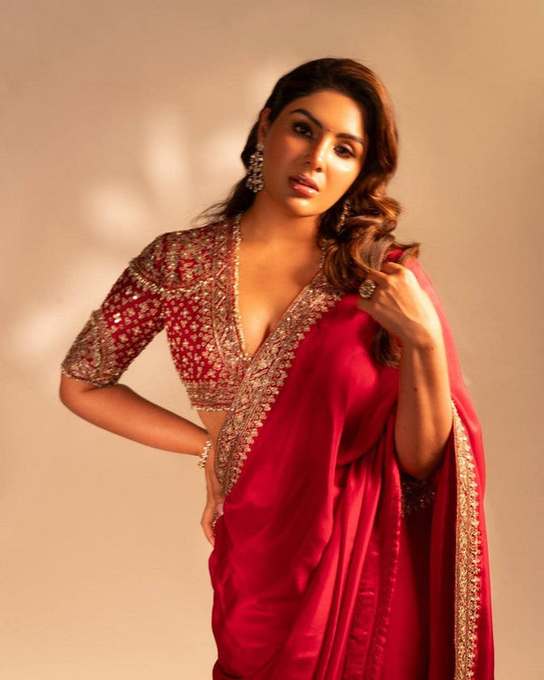 Beautiful Red Color Silk Fabric Designer Saree