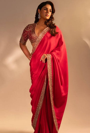 Beautiful Red Color Silk Fabric Designer Saree
