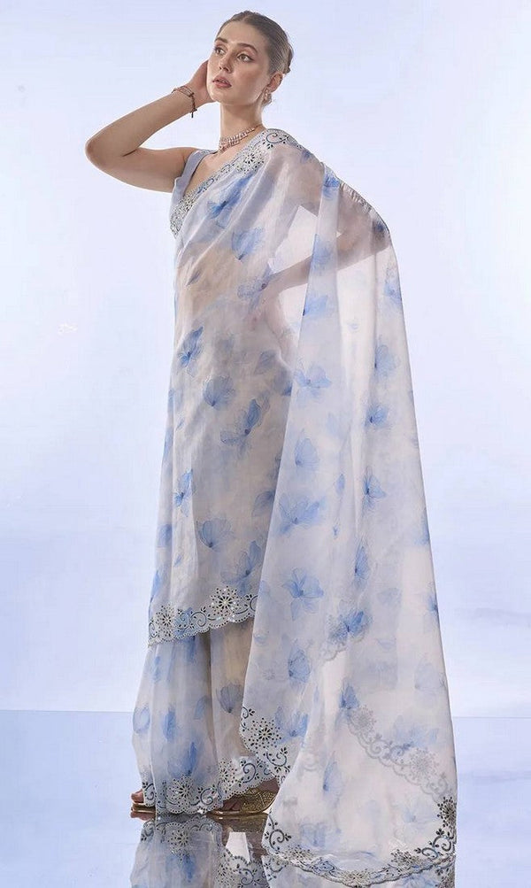 Beautiful Blue Color Silk Fabric Designer Saree
