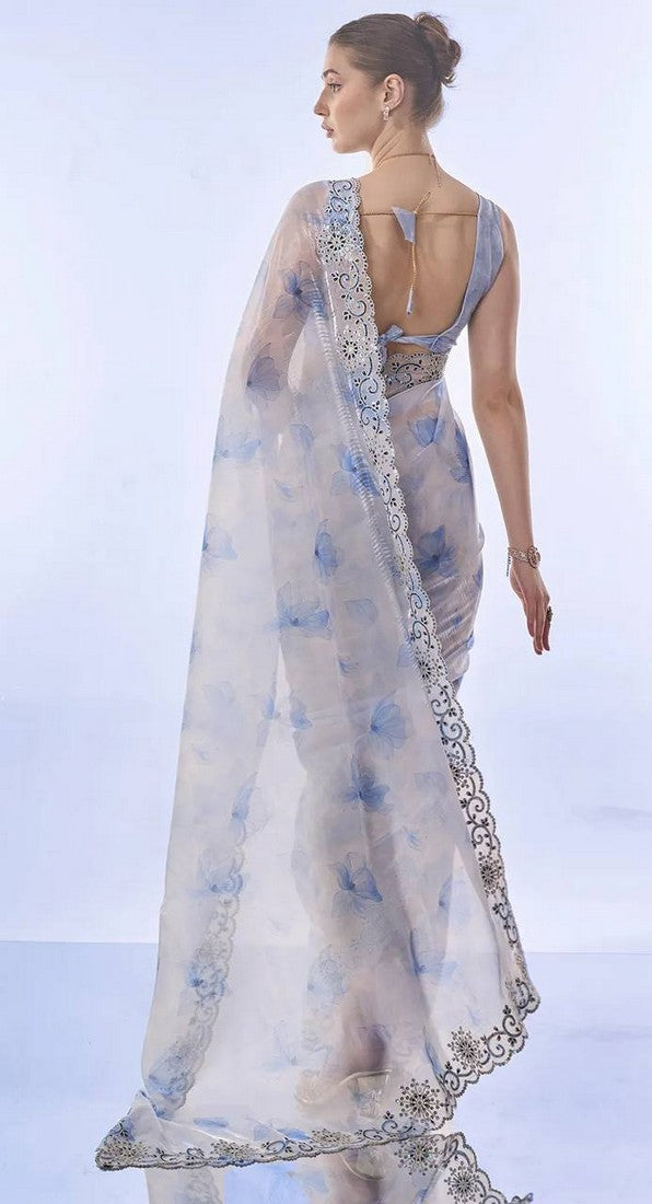 Beautiful Blue Color Silk Fabric Designer Saree