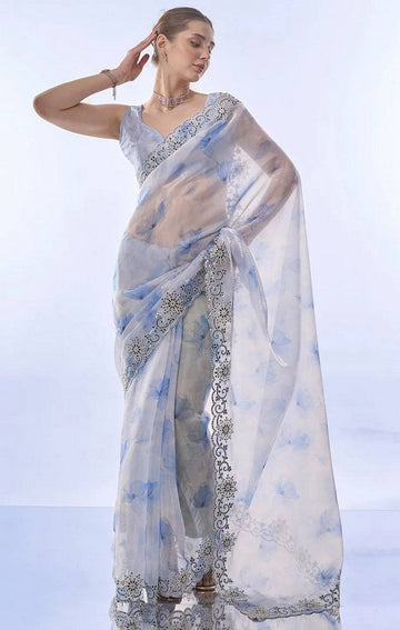 Beautiful Blue Color Silk Fabric Designer Saree