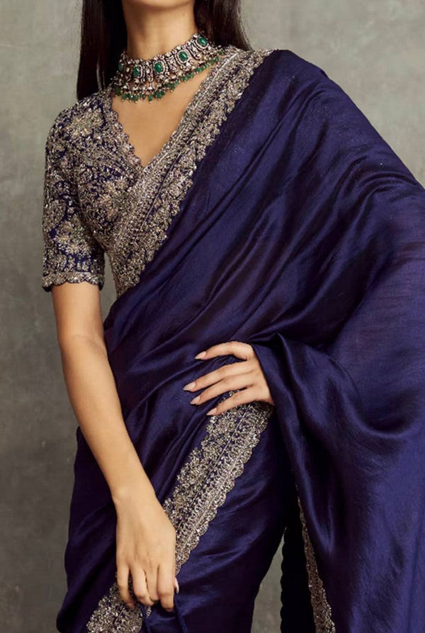 Beautiful Navy Blue Color Silk Fabric Designer Saree