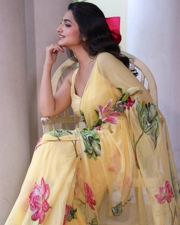 Beautiful Yellow Color Silk Fabric Designer Saree