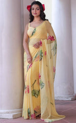 Beautiful Yellow Color Silk Fabric Designer Saree