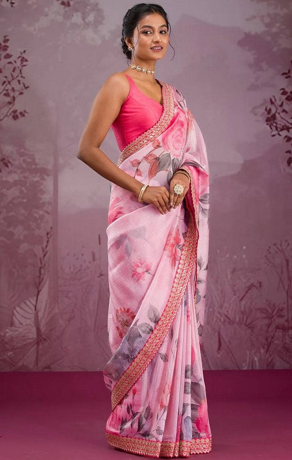 Beautiful Pink Color Silk Fabric Designer Saree