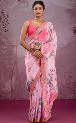 Beautiful Pink Color Silk Fabric Designer Saree