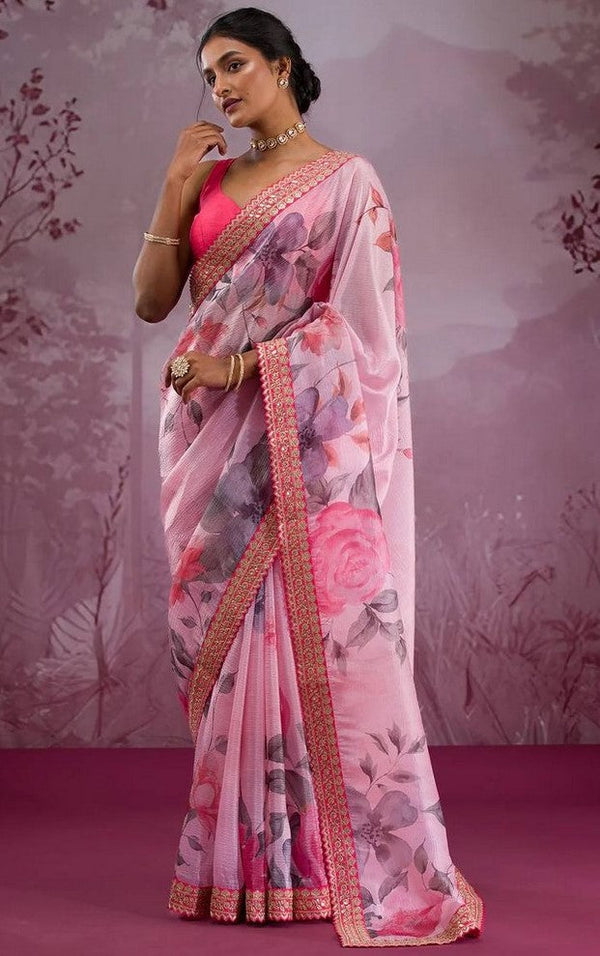 Beautiful Pink Color Silk Fabric Designer Saree