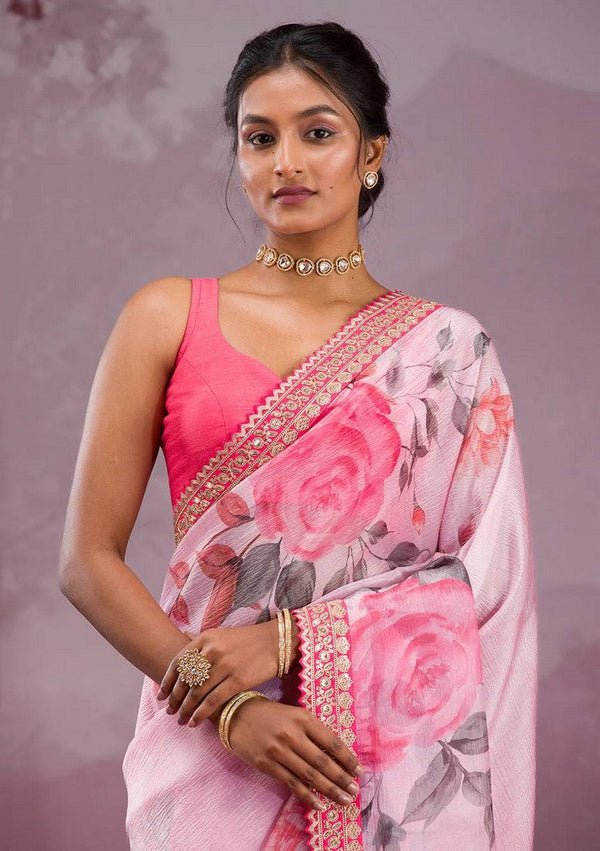 Beautiful Pink Color Silk Fabric Designer Saree