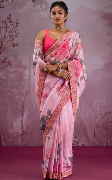 Beautiful Pink Color Silk Fabric Designer Saree