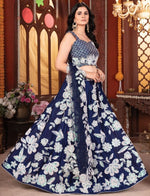 Charming Navy Blue Color Silk Fabric Party Wear Lehenga