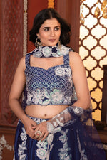 Charming Navy Blue Color Silk Fabric Party Wear Lehenga