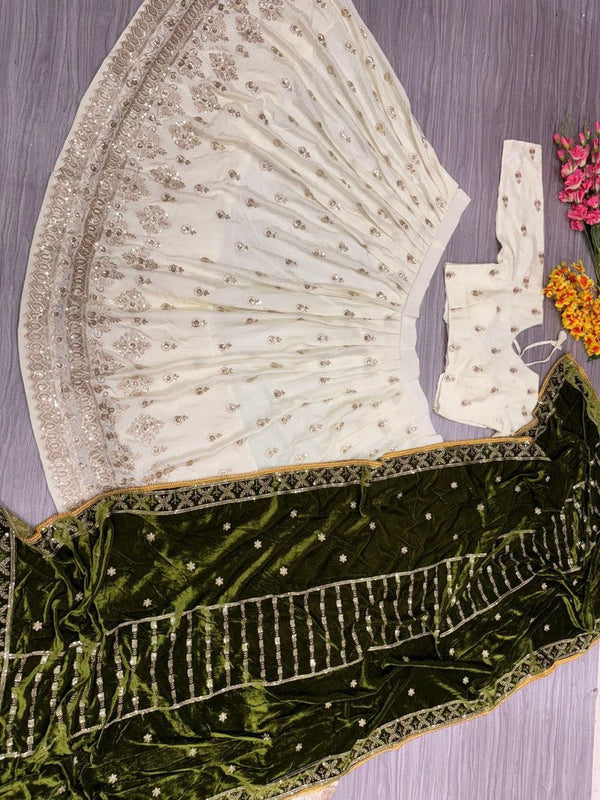 Charming Cream Color Silk  Fabric Party Wear Lehenga