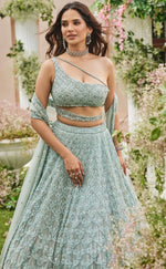 Charming Green Color Net  Fabric Party Wear Lehenga