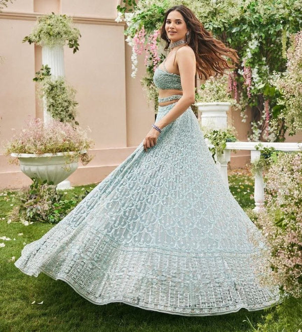 Charming Green Color Net  Fabric Party Wear Lehenga
