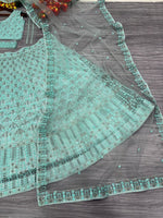 Charming Green Color Net  Fabric Party Wear Lehenga