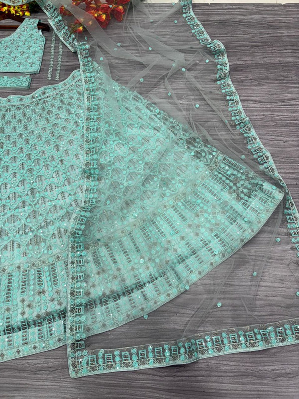 Charming Green Color Net  Fabric Party Wear Lehenga