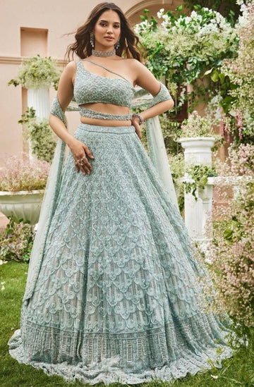 Charming Green Color Net  Fabric Party Wear Lehenga