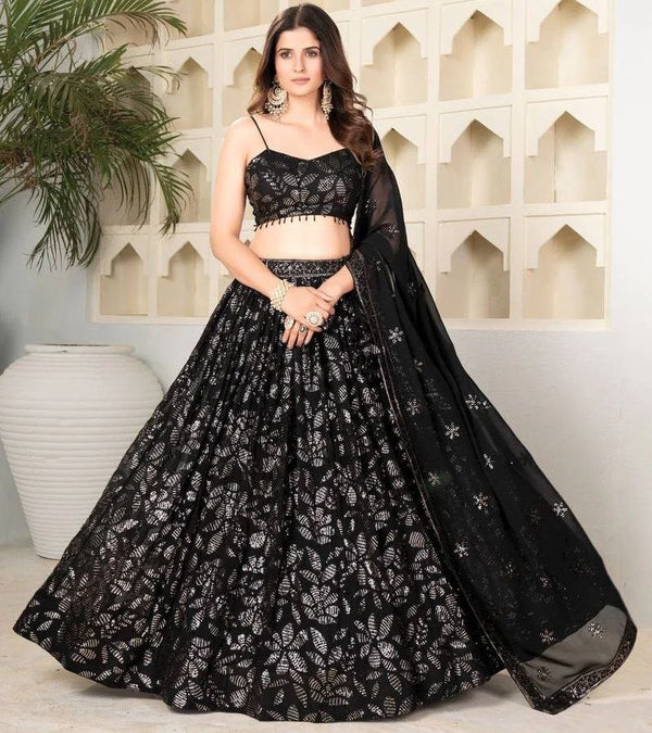 Charming Black Color Georgette  Fabric Party Wear Lehenga