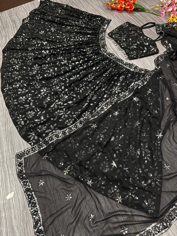 Charming Black Color Georgette  Fabric Party Wear Lehenga
