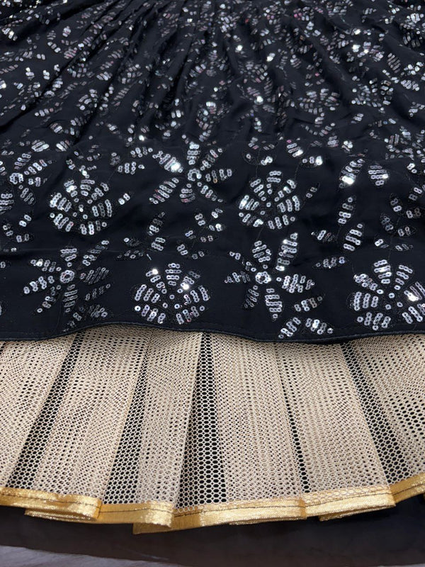 Charming Black Color Georgette  Fabric Party Wear Lehenga