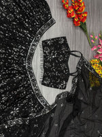 Charming Black Color Georgette  Fabric Party Wear Lehenga
