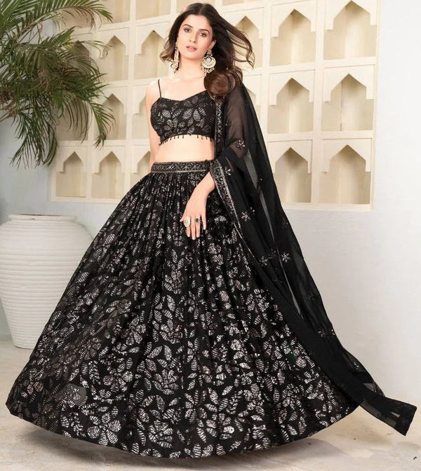 Charming Black Color Georgette  Fabric Party Wear Lehenga