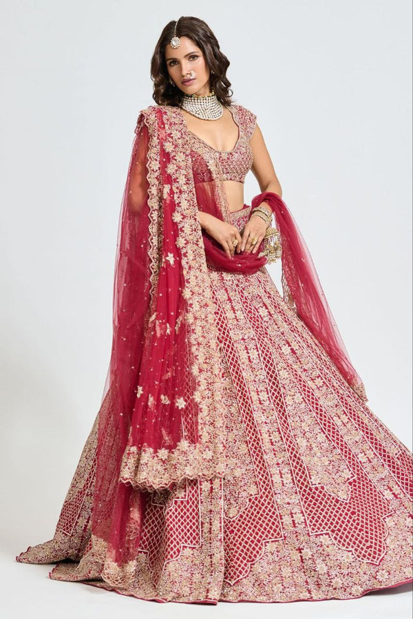 Charming Red Color Satin  Fabric Party Wear Lehenga