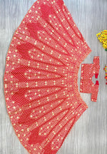 Charming Red Color Satin  Fabric Party Wear Lehenga