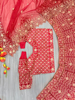 Charming Red Color Satin  Fabric Party Wear Lehenga