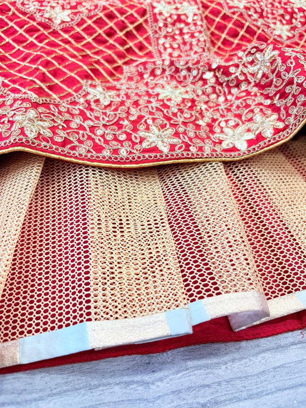 Charming Red Color Satin  Fabric Party Wear Lehenga