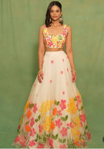Charming White Color Silk  Fabric Party Wear Lehenga