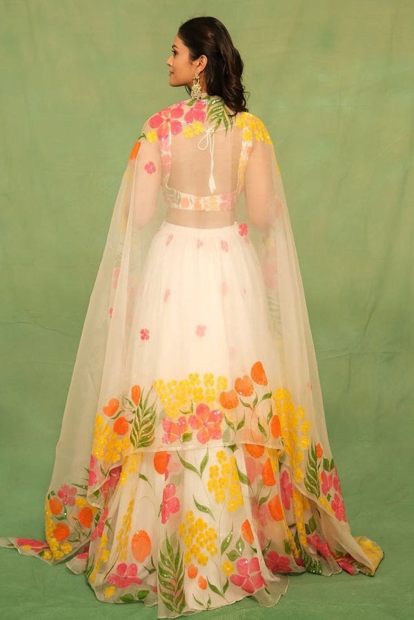 Charming White Color Silk  Fabric Party Wear Lehenga