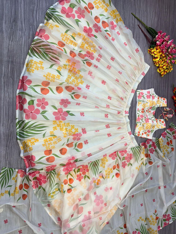 Charming White Color Silk  Fabric Party Wear Lehenga