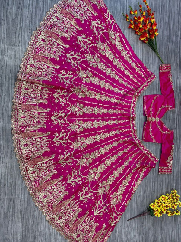 Dazzling Pink Color Silk  Fabric Designer Lehenga