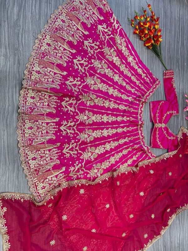 Dazzling Pink Color Silk  Fabric Designer Lehenga