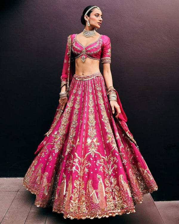 Dazzling Pink Color Silk  Fabric Designer Lehenga