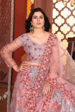 Dazzling Grey Color Silk Fabric Designer Lehenga
