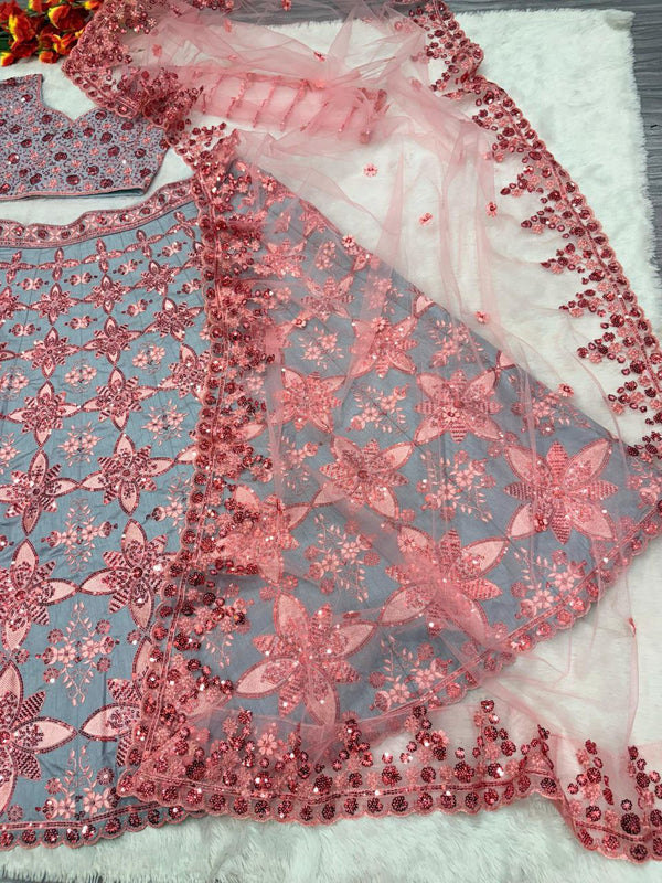 Dazzling Grey Color Silk Fabric Designer Lehenga