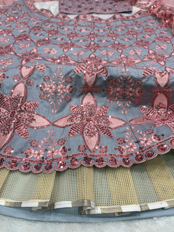 Dazzling Grey Color Silk Fabric Designer Lehenga