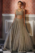 Dazzling Grey Color Organza Fabric Designer Lehenga