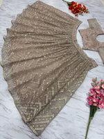 Dazzling Grey Color Organza Fabric Designer Lehenga