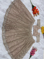 Dazzling Grey Color Organza Fabric Designer Lehenga