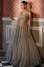 Dazzling Grey Color Organza Fabric Designer Lehenga