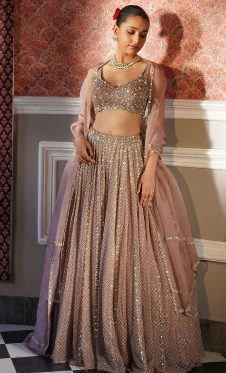 Dazzling Peach Color Georgette Fabric Designer Lehenga