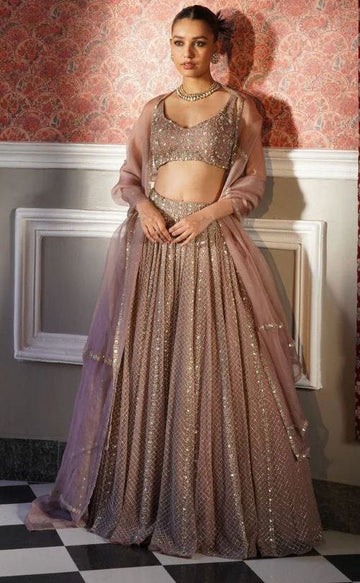 Dazzling Peach Color Georgette Fabric Designer Lehenga