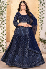 Beautiful Navy Blue Color Georgette Fabric Wedding Lehenga