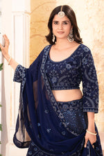 Beautiful Navy Blue Color Georgette Fabric Wedding Lehenga