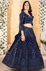 Beautiful Navy Blue Color Georgette Fabric Wedding Lehenga