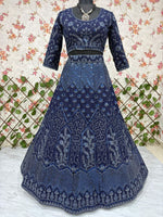 Beautiful Navy Blue Color Georgette Fabric Wedding Lehenga